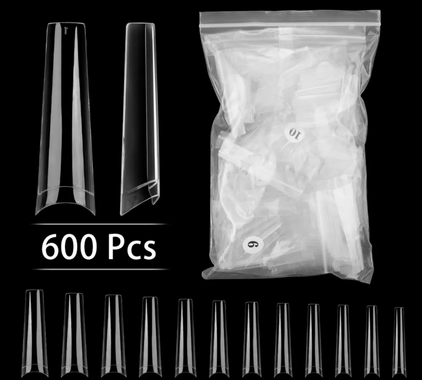 Navul Tips XL Coffin 600 Stuks Clear | Professionails By Nikki