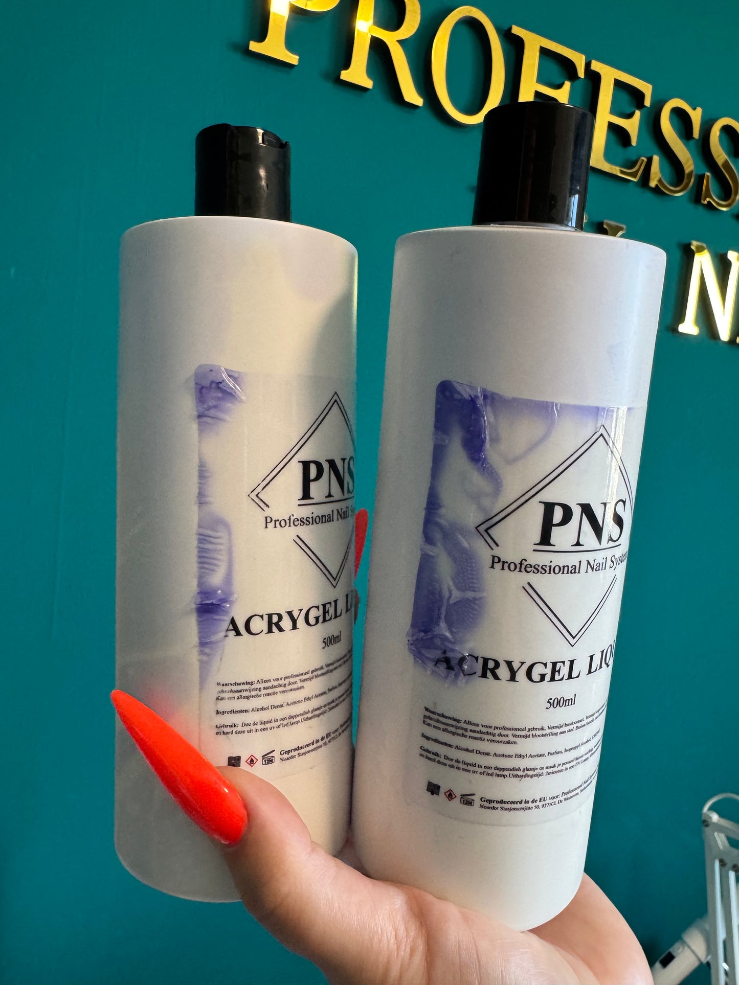 PNS Poly AcrylGel DeLuxe Liquid 500ml - VERKLEURDE FLES / LABEL zie beschrijving en foto