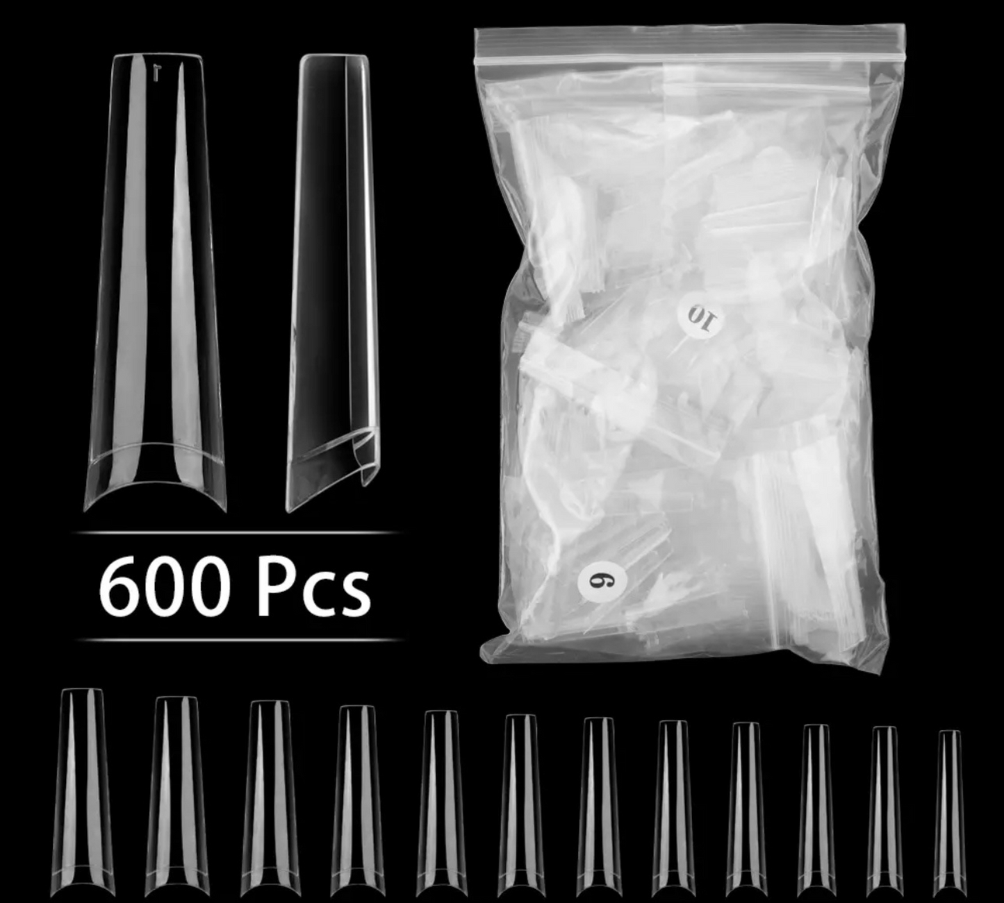 Navul tips XL coffin 600 stuks clear