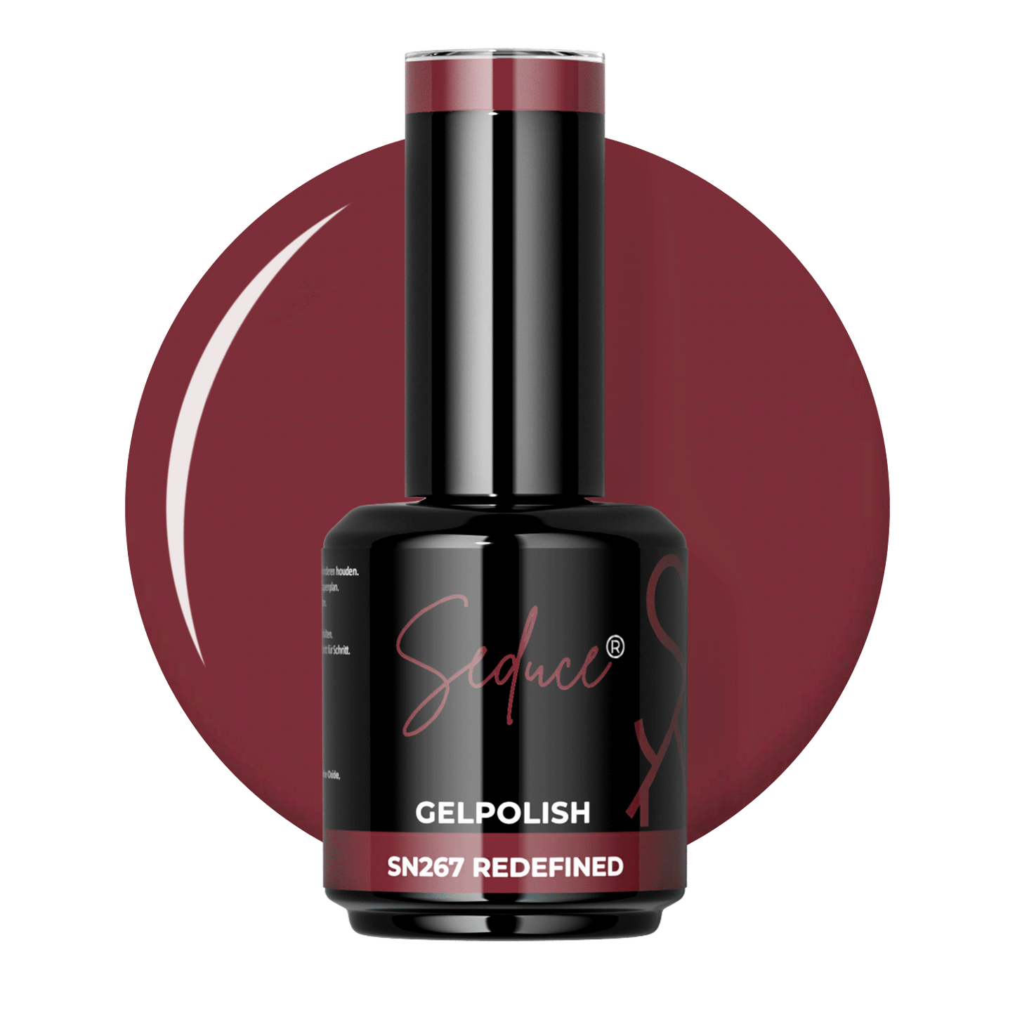 Gelpolish Redefined SN267 wijnrode colordrop met flesje op witte achtergrond