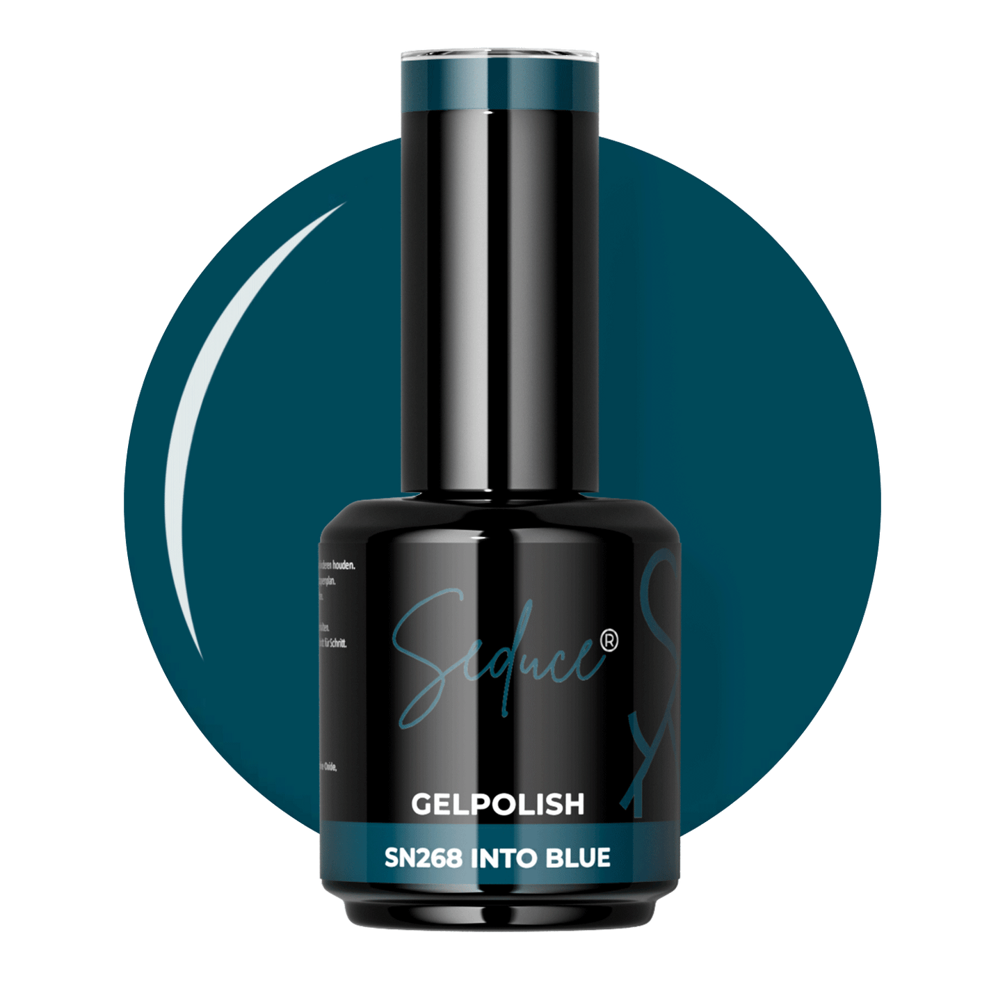 Petrolblauwe gelpolish colordrop van Seduce® Into Blue SN268 met diepe blauwgroene tint