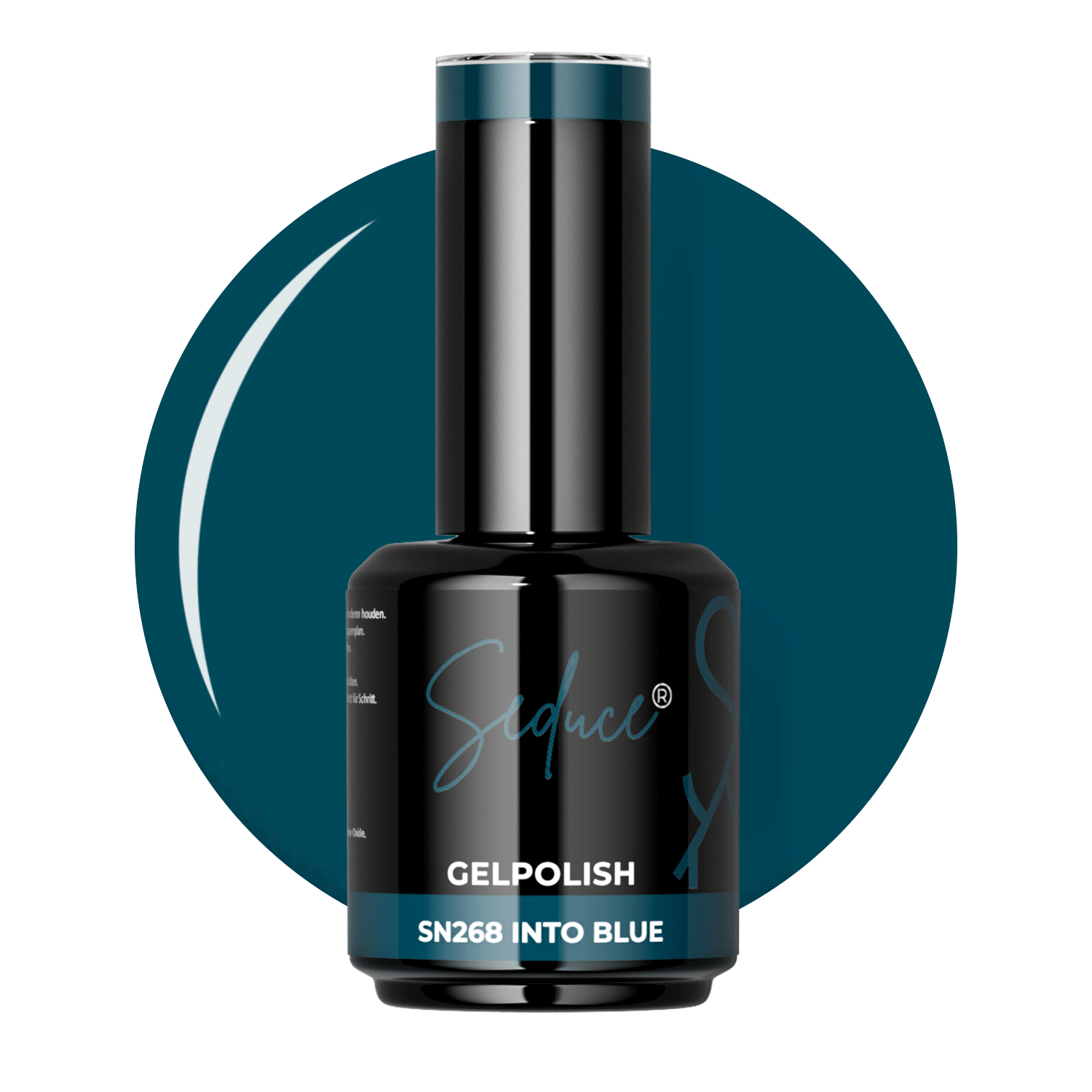 Petrolblauwe gelpolish colordrop van Seduce® Into Blue SN268 met diepe blauwgroene tint