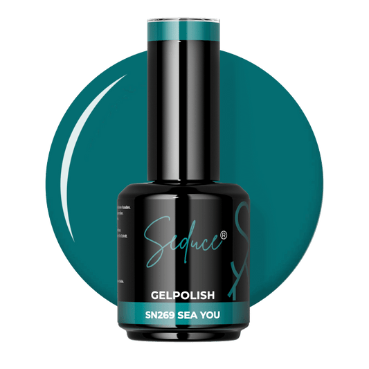 Turquoise gelpolish colordrop van Seduce® Sea You SN269 met heldere blauwgroene tint