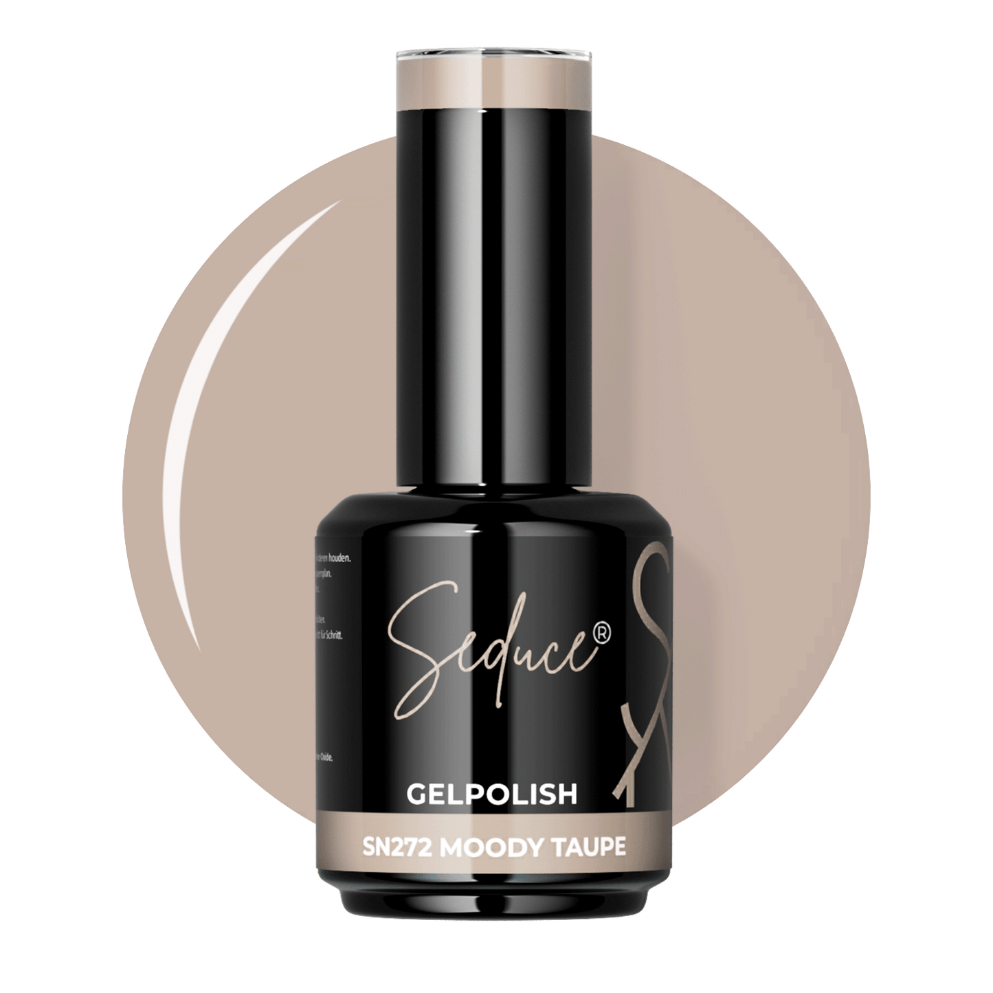 Taupe gelpolish colordrop van Seduce® Moody Taupe SN272 met warme neutrale ondertoon