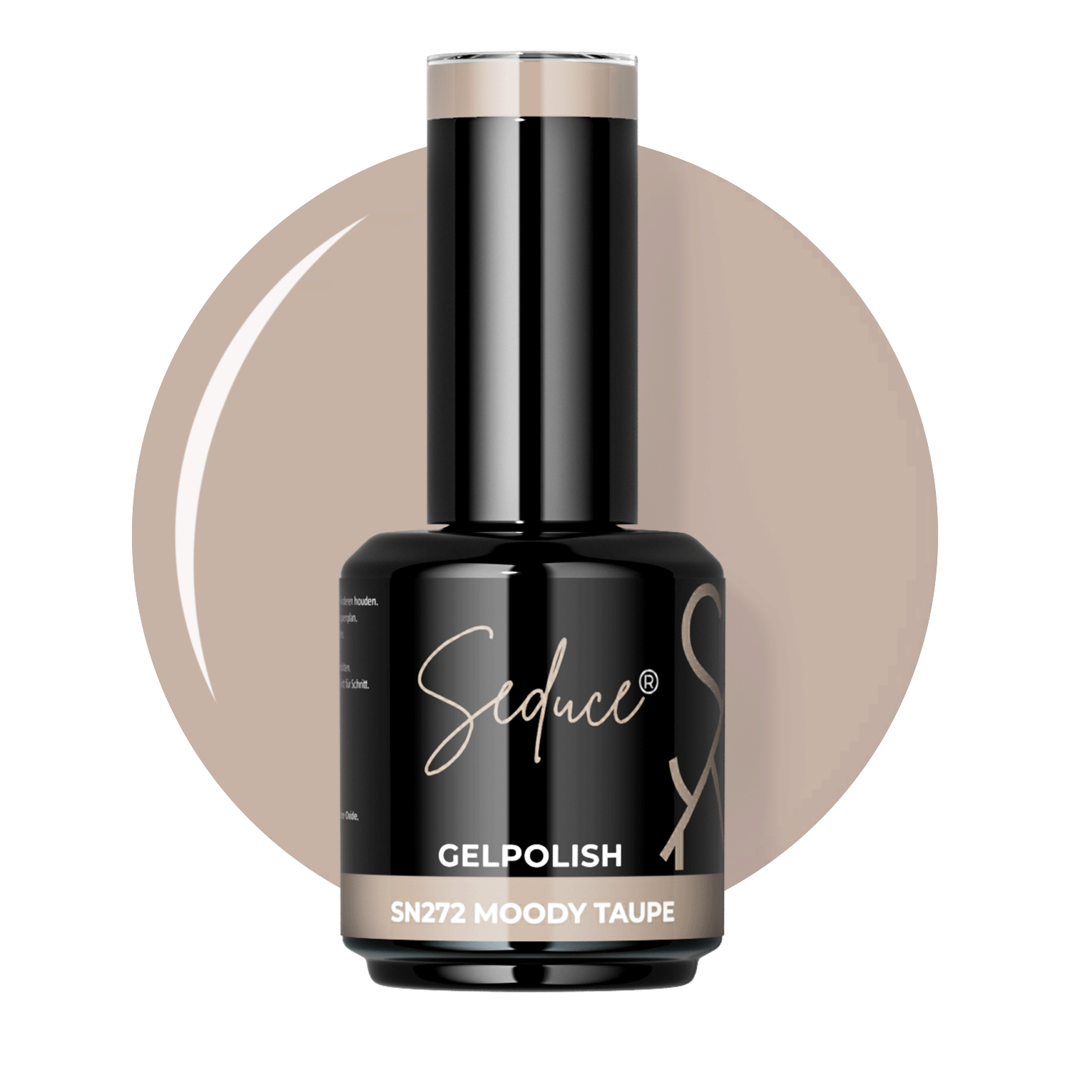 Taupe gelpolish colordrop van Seduce® Moody Taupe SN272 met warme neutrale ondertoon