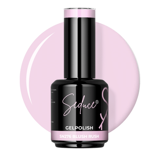 Flesje Seduce® Gelpolish SN276 Blush Rush naast een warme blushroze colordrop
