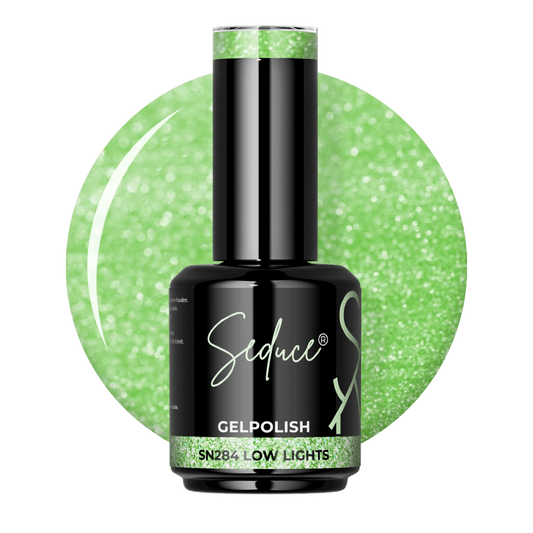  Lichtgroene holografische gelpolish colordrop van Seduce® Low Lights SN284 met kleurveranderende glitters